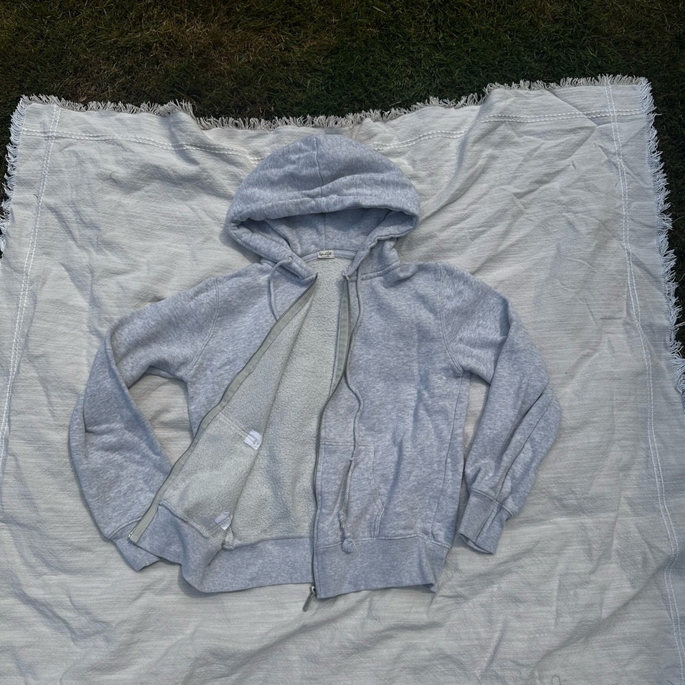 John Galt/ Brandy Melville grey crop top zip up hoodie with drawstrings